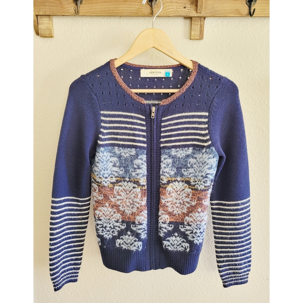 Anthro Sparrow Arras zip front cardigan
